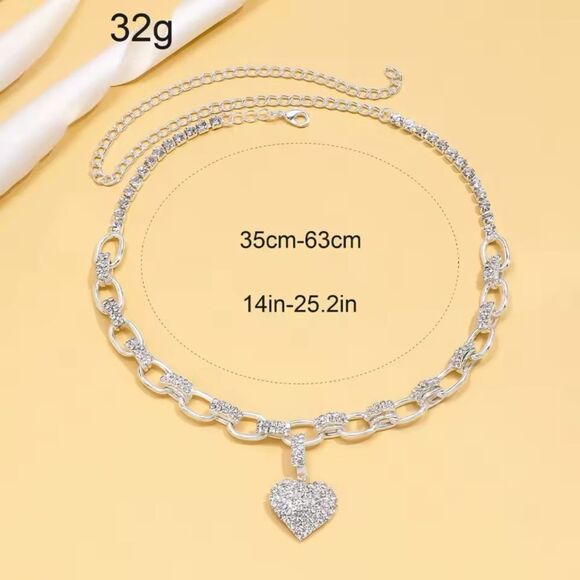 Glamorous Diamond Elegant Silver Rhinestone Heart Pendant  Neck Chain Necklace - Picture 2 of 5
